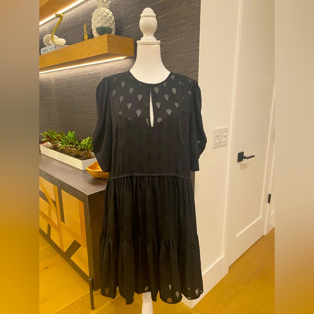 HM Black mini dress with pattern teardrop fabric & separate slip liner - size L